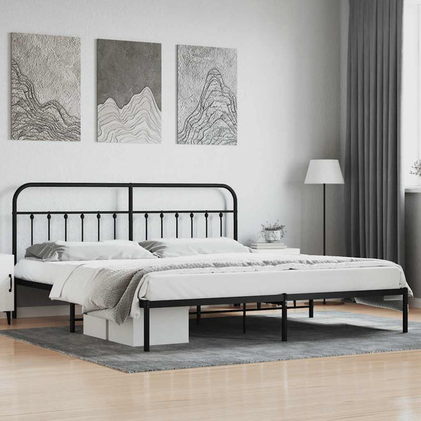 Schwarzer Metall-Bettrahmen mit Kopfteil Honorina 200x200cm