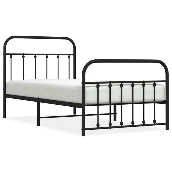 Schwarzes Metallbettgestell mit Kopfteilen Honorina 100x190cm