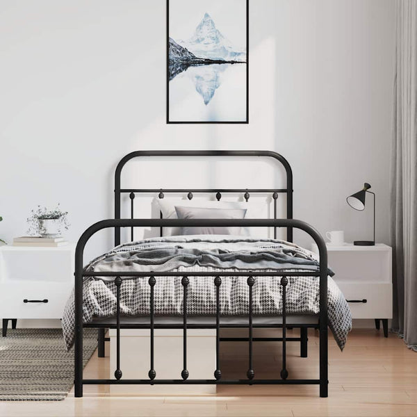 Schwarzes Metallbettgestell mit Kopfteilen Honorina 100x190cm