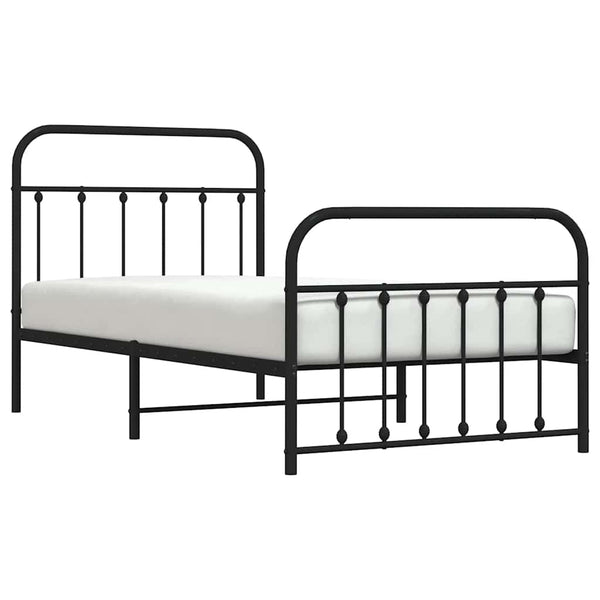 Schwarzes Metallbettgestell mit Kopfteilen Honorina 100x190cm