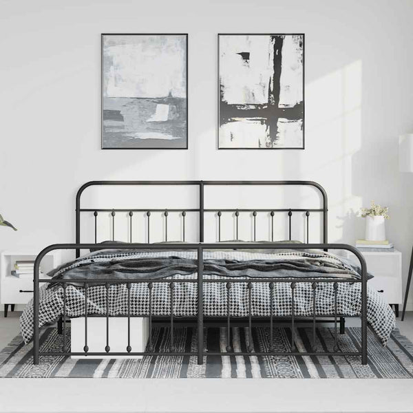 Schwarzes Metallbettgestell mit Kopfteil Honorina 183x213cm