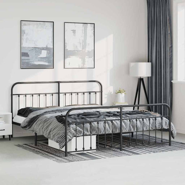 Schwarzes Metallbettgestell mit Kopfteil Honorina 183x213cm