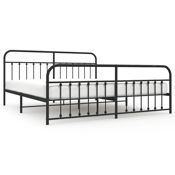 Schwarzes Metallbettgestell mit Kopfteil und Fußteil Honorina 193x203cm