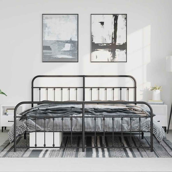 Schwarzes Metallbettgestell mit Kopfteil und Fußteil Honorina 193x203cm