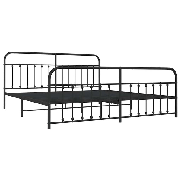 Schwarzes Metallbettgestell mit Kopfteil und Fußteil Honorina 193x203cm