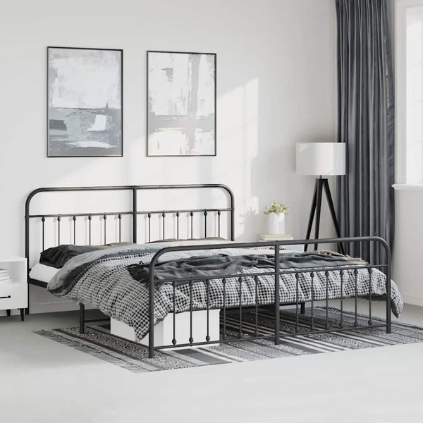 Schwarzes Metallbettgestell mit Kopfteil und Fußteil Honorina 193x203cm