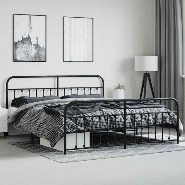 Schwarzes Metallbettgestell mit Kopfteil Honorina 200x200cm