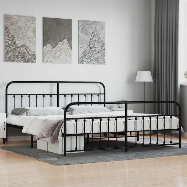 Schwarzes Metallbettgestell mit Kopfteil Honorina 200x200cm