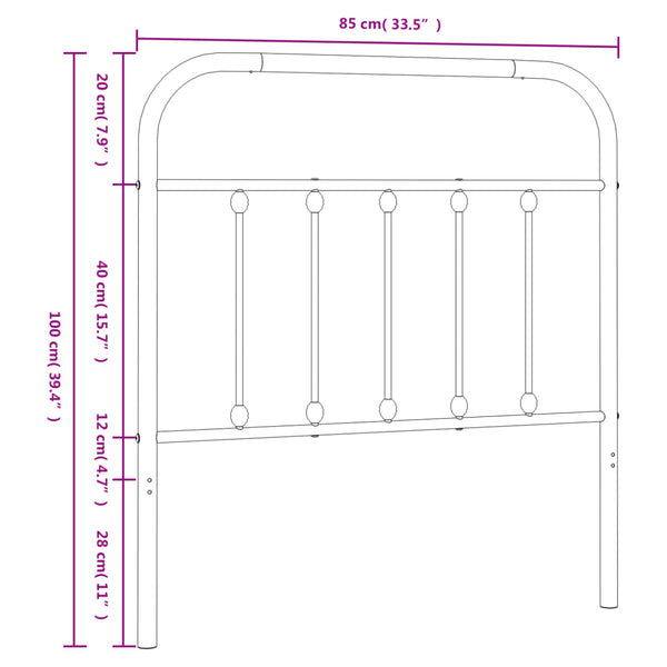 Valkoinen metallinen sängynpääty Mueser 80cm