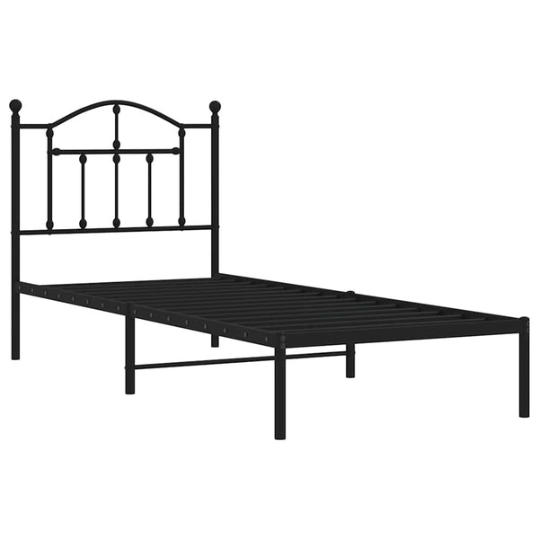 Schwarzes Metallbettgestell mit Kopfteil Crezantema 90x190cm