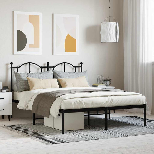 Schwarzes Metallbettgestell mit Kopfteil Crezantema 140x200cm