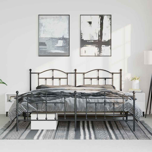 Schwarzes Metallbettgestell mit Kopfteil Crezantema 183x213cm