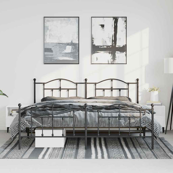 Schwarzes Metallbettgestell mit Kopfteilen Crezantema 193x203cm