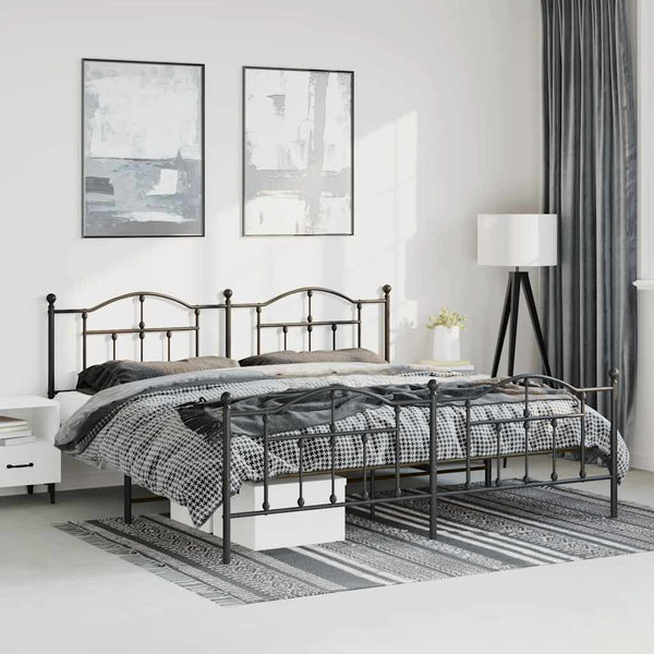 Schwarzes Metallbettgestell mit Kopfteilen Crezantema 193x203cm