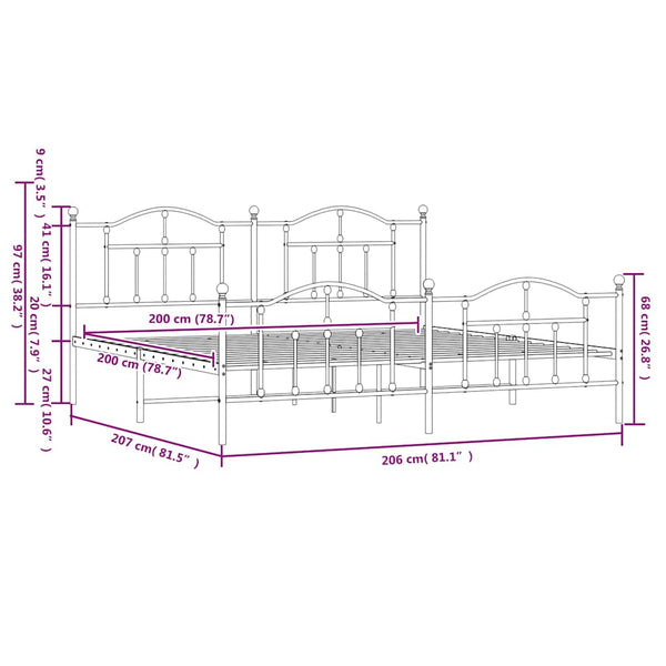 Schwarzes Metallbettgestell mit Kopfteilen Crezantema 200x200cm