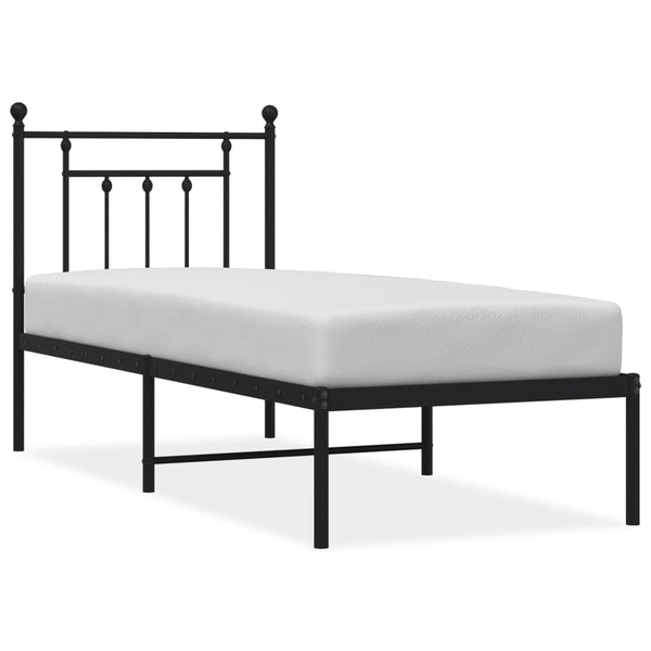Schwarzes Metallbettgestell mit Kopfteil Paisie 75x190cm