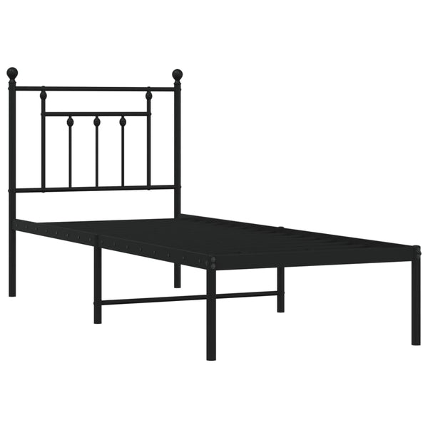 Schwarzes Metallbettgestell mit Kopfteil Paisie 75x190cm
