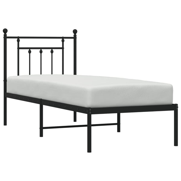 Schwarzes Metallbettgestell mit Kopfteil Paisie 75x190cm