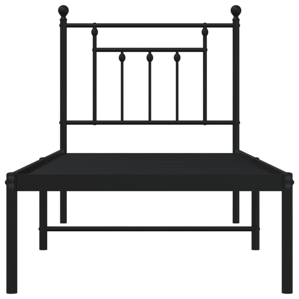 Schwarzes Metallbettgestell mit Kopfteil Paisie 75x190cm
