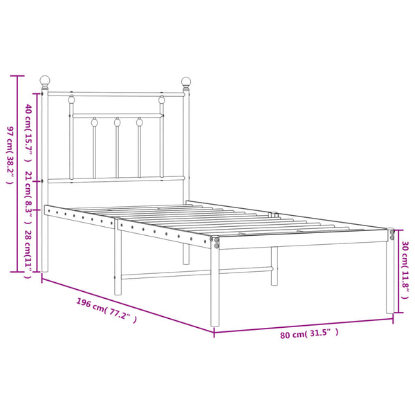 Schwarzes Metallbettgestell mit Kopfteil Paisie 75x190cm