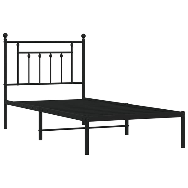 Schwarzes Metallbettgestell mit Kopfteil Paisie 90x190cm