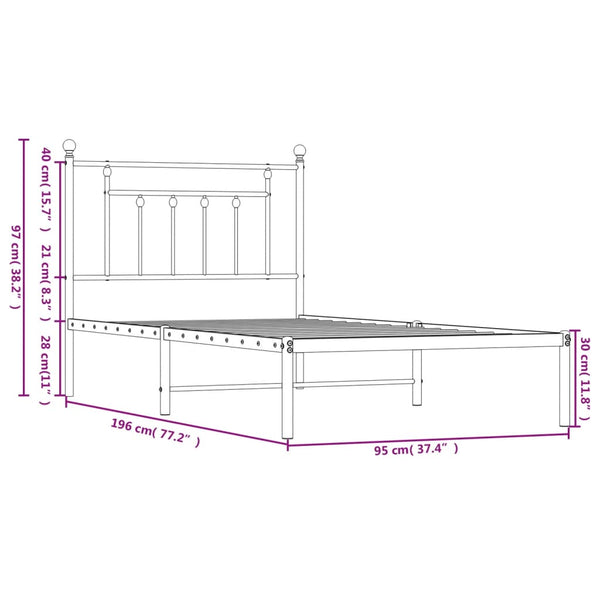 Schwarzes Metallbettgestell mit Kopfteil Paisie 90x190cm