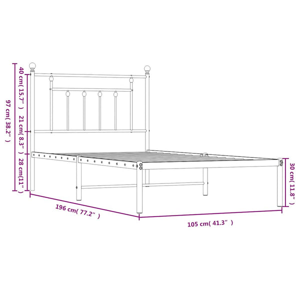 Schwarzes Metallbettgestell mit Kopfteil Paisie 100x190cm