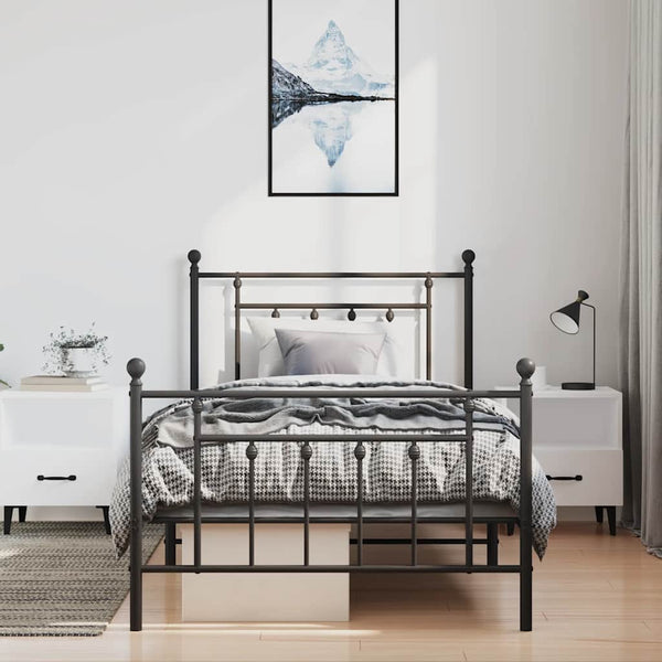 Schwarzes Metallbettgestell mit Kopfteil Paisie 100x190cm