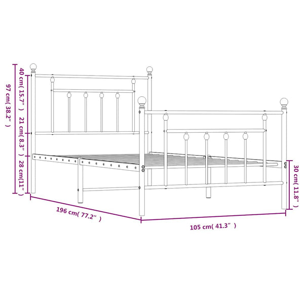 Schwarzes Metallbettgestell mit Kopfteil Paisie 100x190cm