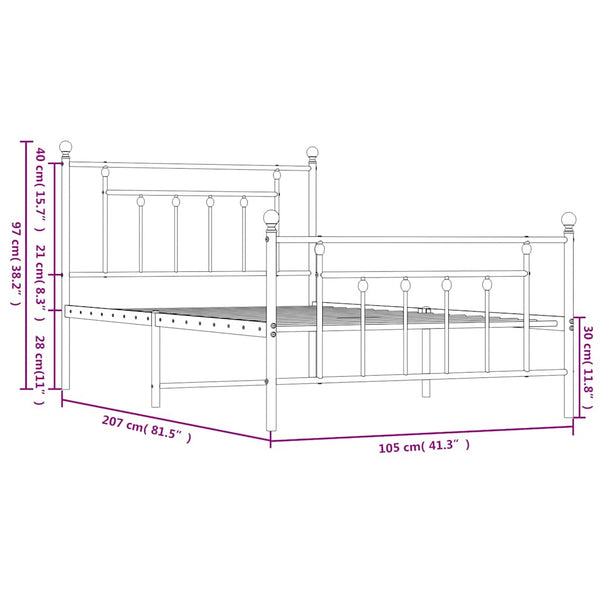 Schwarzes Metallbettgestell mit Kopfteil und Fußteil Paisie 100x200cm
