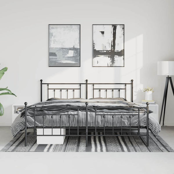 Schwarzes Metallbettgestell mit Kopfteilen Paisie 193x203cm