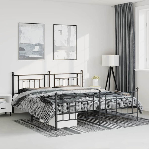 Schwarzes Metallbettgestell mit Kopfteilen Paisie 193x203cm