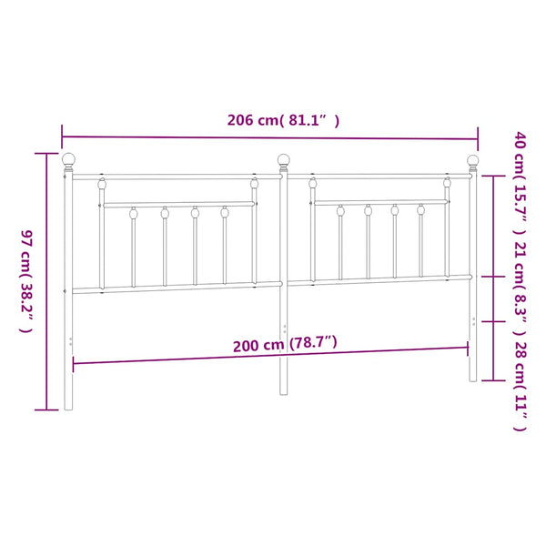 Musta metallinen sängynpääty Timpau 200cm