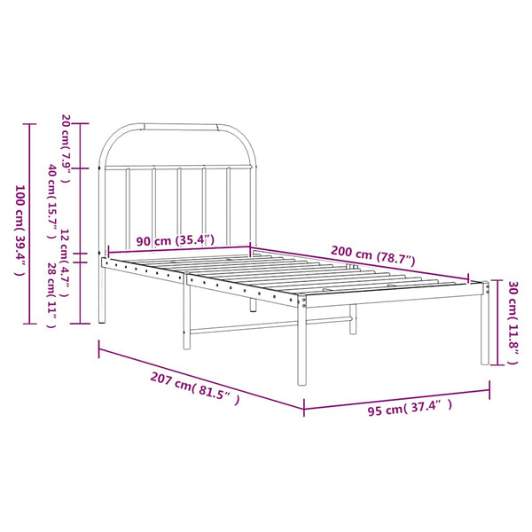 Schwarzes Metallbettgestell mit Kopfteil Nedealca 90x200cm