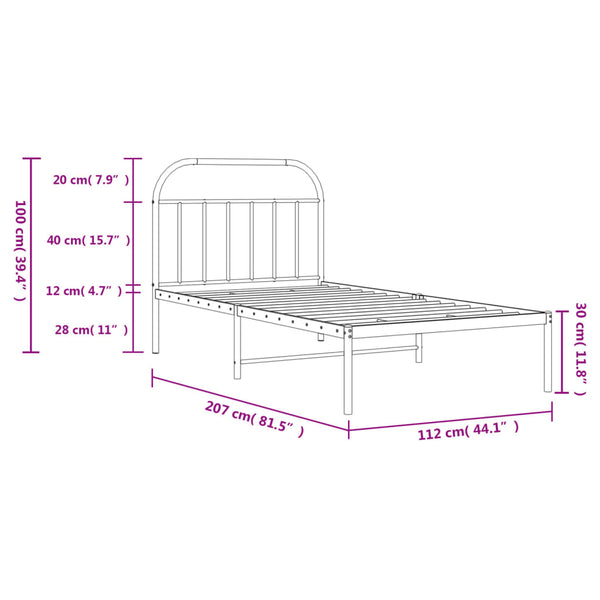 Schwarzes Metallbettgestell mit Kopfteil Nedealca 107x203cm