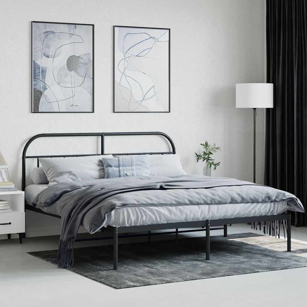 Schwarzes Metallbettgestell mit Kopfteil Nedealca 180x200cm