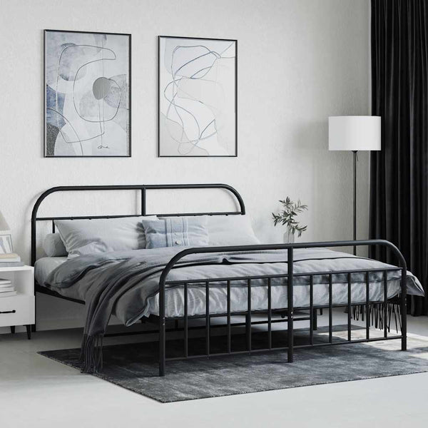 Schwarzes Metallbettgestell mit Kopfteil Nedealca 180x200cm