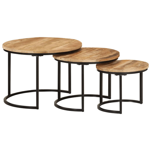 Jurii-Beistelltische (3 Stk., grobes Mangoholz)