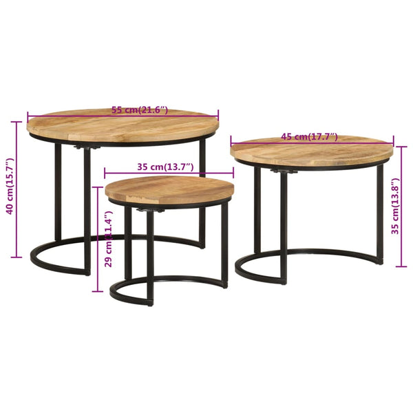 Jurii-Beistelltische (3 Stk., grobes Mangoholz)