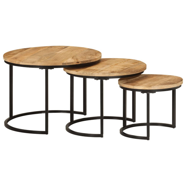 Jurii-Beistelltische (3 Stk., grobes Mangoholz)