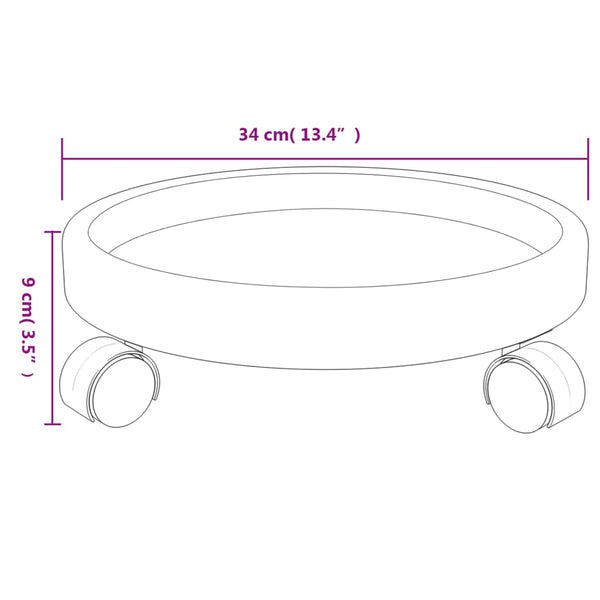 Harmaa kasvirullakot pyörillä Dervis halkaisija 34cm (2 kpl 35 kg)