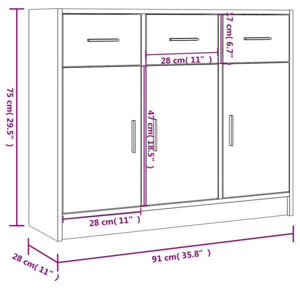 Räuchereiche Sideboard Stevca 91x28x75cm (Holz)