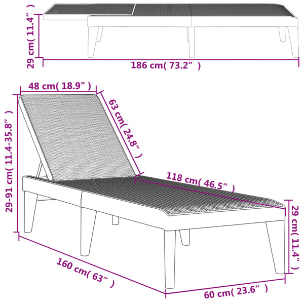 Antrasiitti aurinkotuoli Brondusca 186x60x29cm (pp)