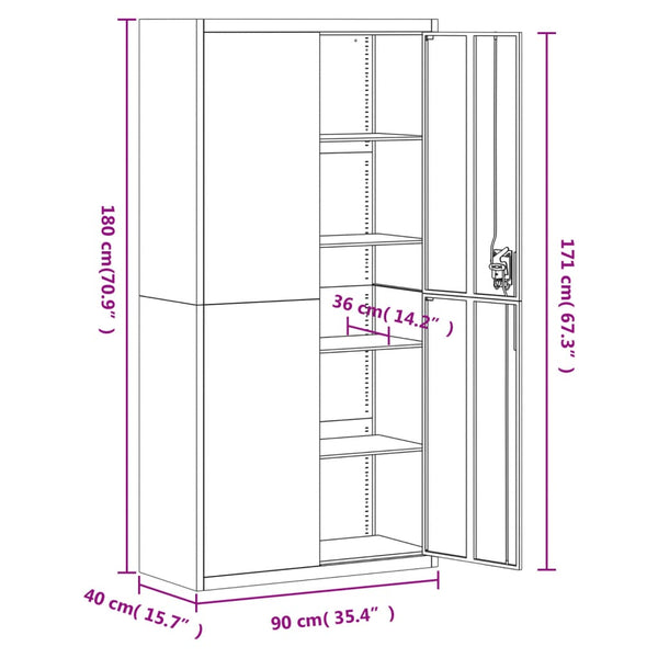Schwarzer Aktenschrank Meyer 90x40x180cm (Stahl)