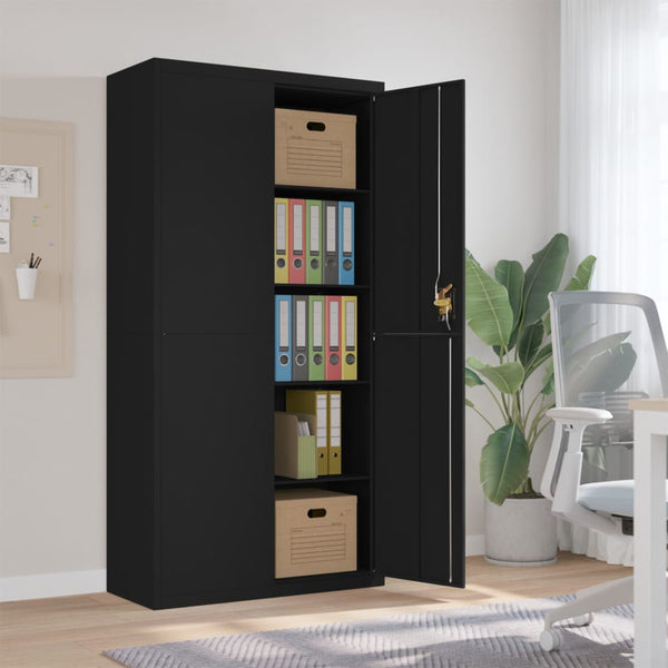 Schwarzer Aktenschrank Meyer 90x40x180cm (Stahl)
