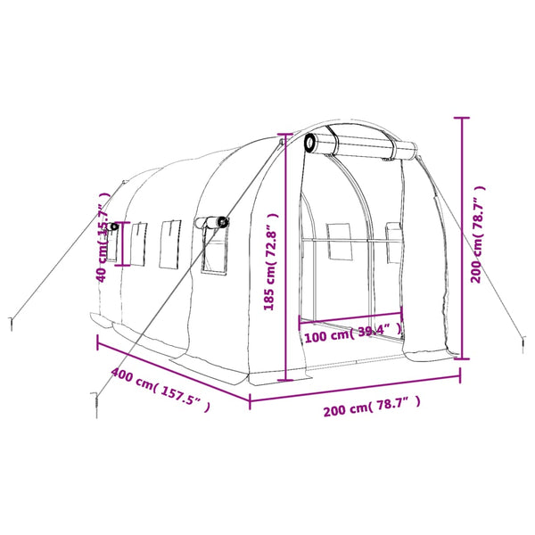 Grünes Gewächshaus mit Stahlrahmen Isguhi 8 m² 4x2x2 m