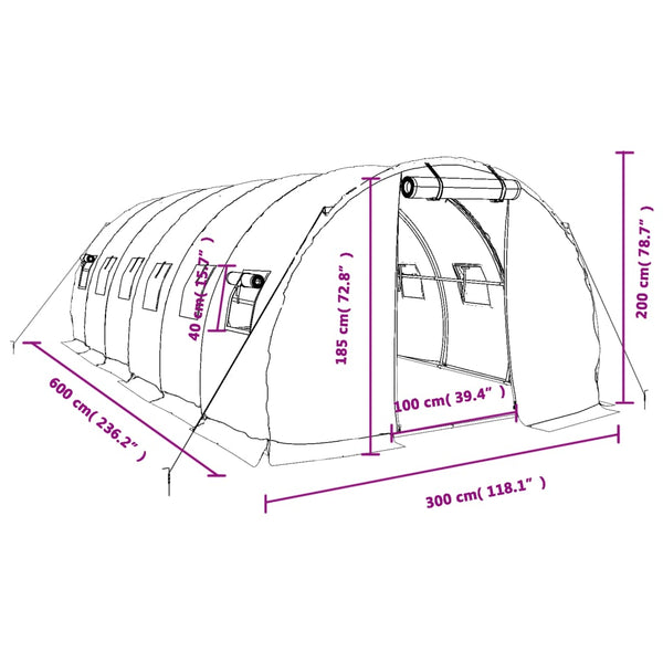 Weißes Gewächshaus mit Stahlrahmen Tenciu 18 m² 6x3x2 m