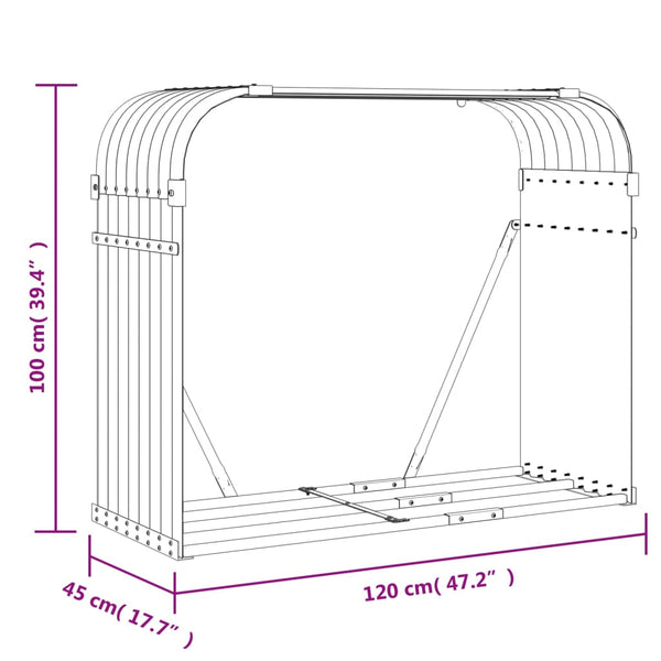 Vihreä polttopuuteline Rozmari 120x45x100cm (galvanoitu teräs)