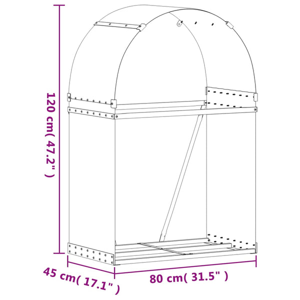 Silbernes Kaminholzregal Rozmari 80x45x120cm (verzinkter Stahl)