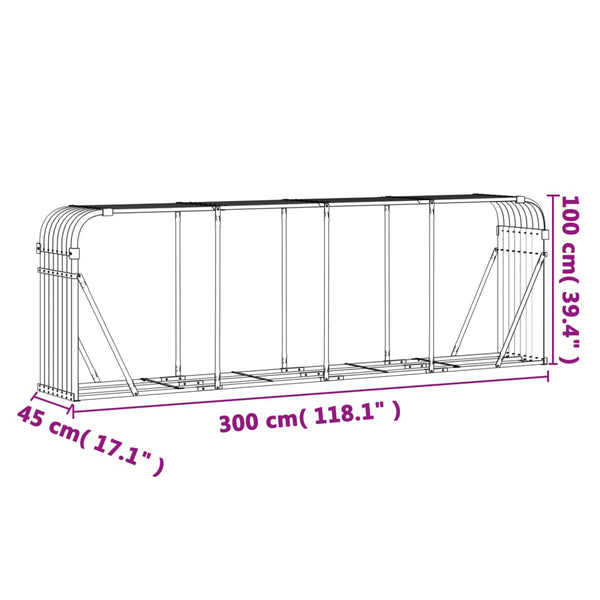 Brennholzregal Rozmari 300x45x100cm (verzinkter Stahl)